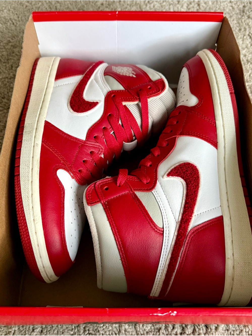 Nike Red and White High-Top Sneakers